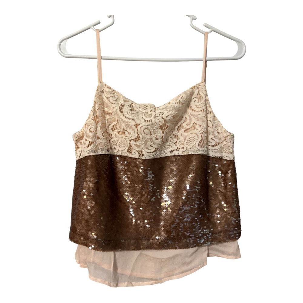 Lace & Sequin Brown Cream Camisole Tank Top